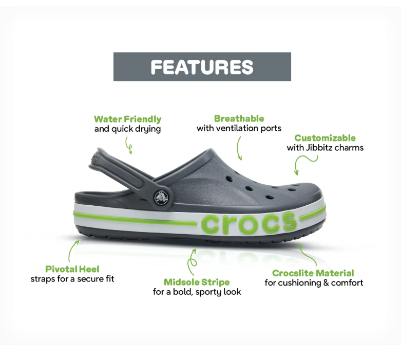 CROCS Bayaband Casual Sandal (Slate Grey - Lime Punch)